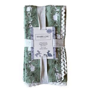 Shabby Chic Floral Bunny Rabbit Green White Crochet Easter Spring Napkins 4pc